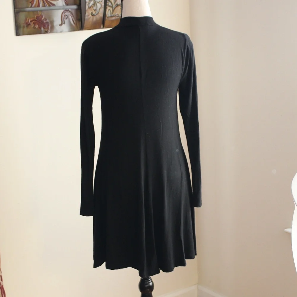 Express, black long sleeve mock neck cut-out dress ....